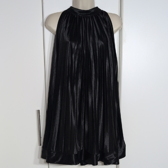 Scarlett Shimmering Black Pleated Mini Dress - Picture 1 of 9